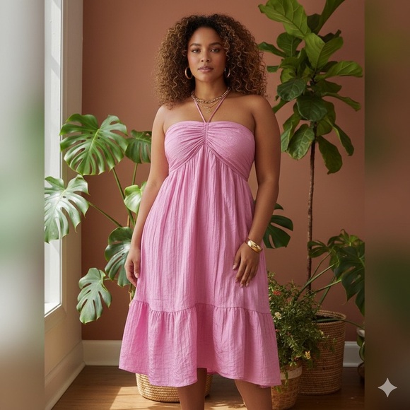 Calista Dresses & Skirts - Calista Halter Neck Tie Midi Dress Side Pockets Pristine Condition Pink Sz L